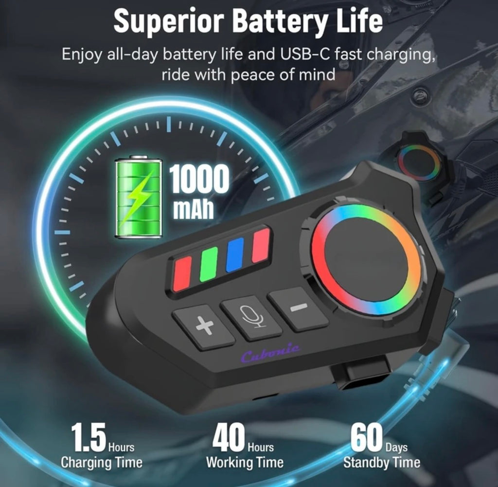 K06A Motorcycle Helmet Bluetooth Headset – Wireless Intercom with Noise Reduction & RGB Control