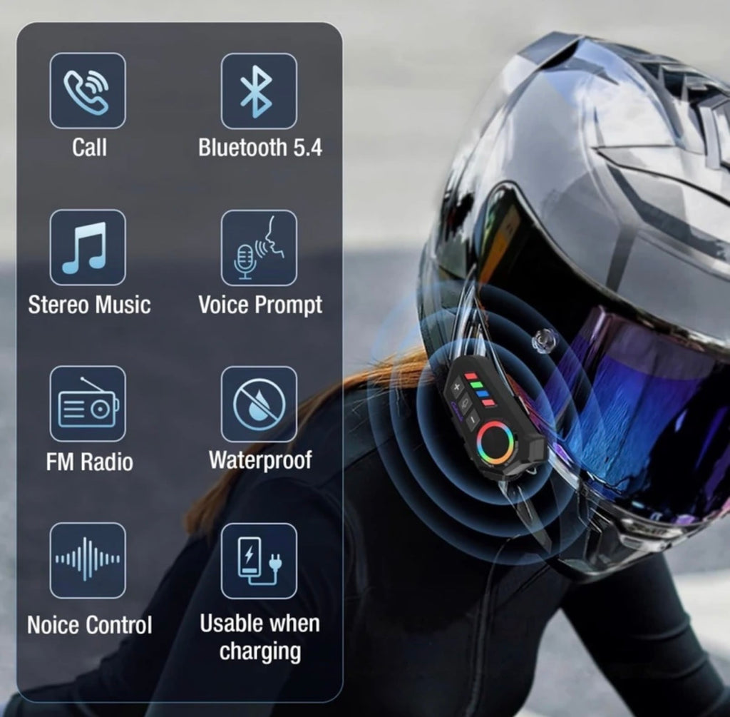 K06A Motorcycle Helmet Bluetooth Headset – Wireless Intercom with Noise Reduction & RGB Control