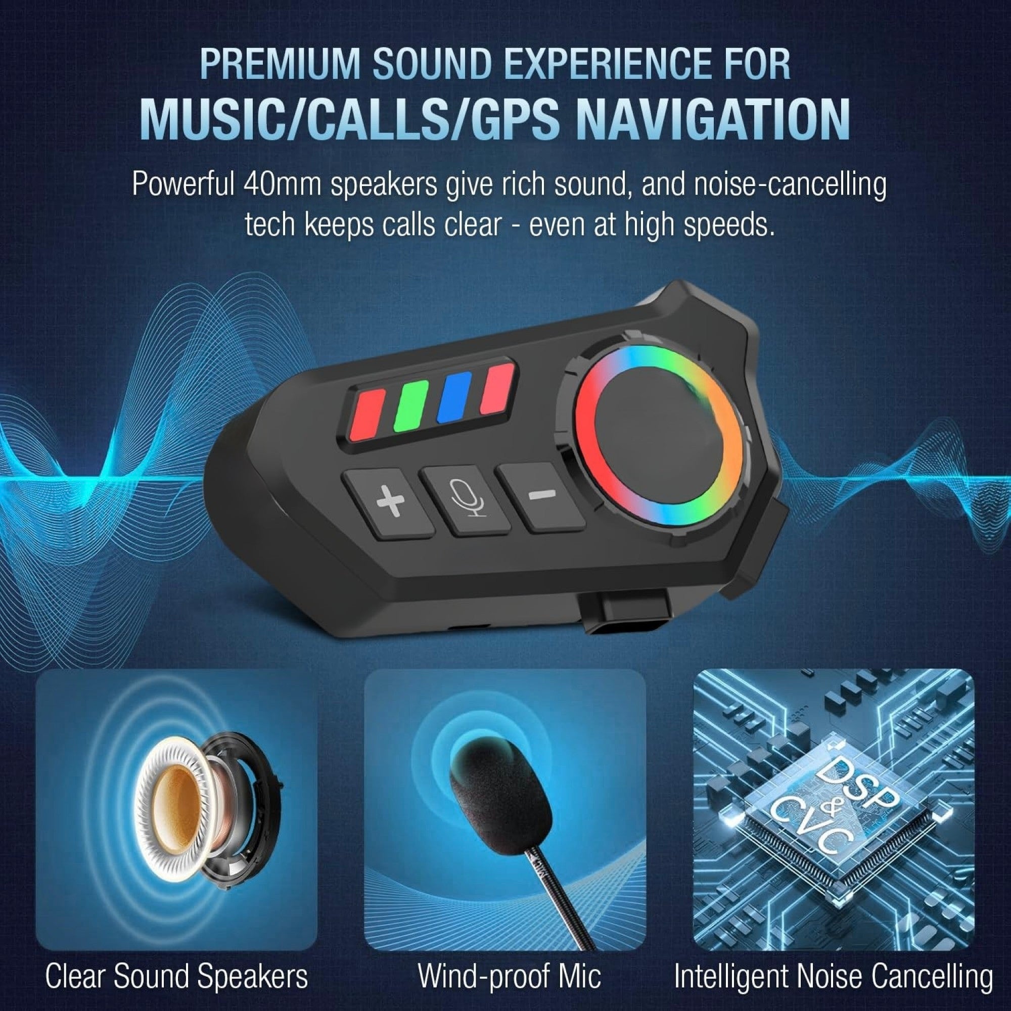 K06A Motorcycle Helmet Bluetooth Headset – Wireless Intercom with Noise Reduction & RGB Control
