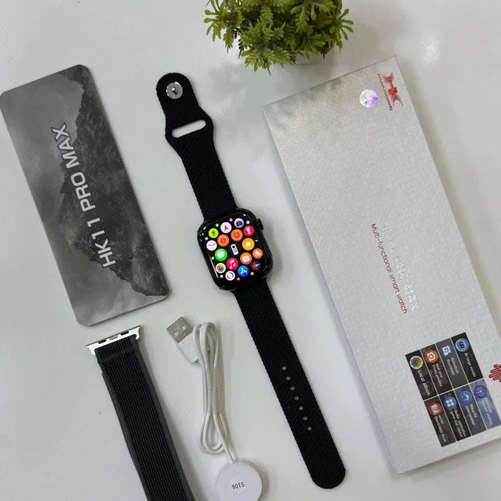 HK11 Pro Max Smartwatch Series 11 – 2.02" AMOLED Display, Stainless Steel Body – 2 Straps Included – Wireless Charging, Bluetooth Calling & Health Tracking (Latest 2026 Model)