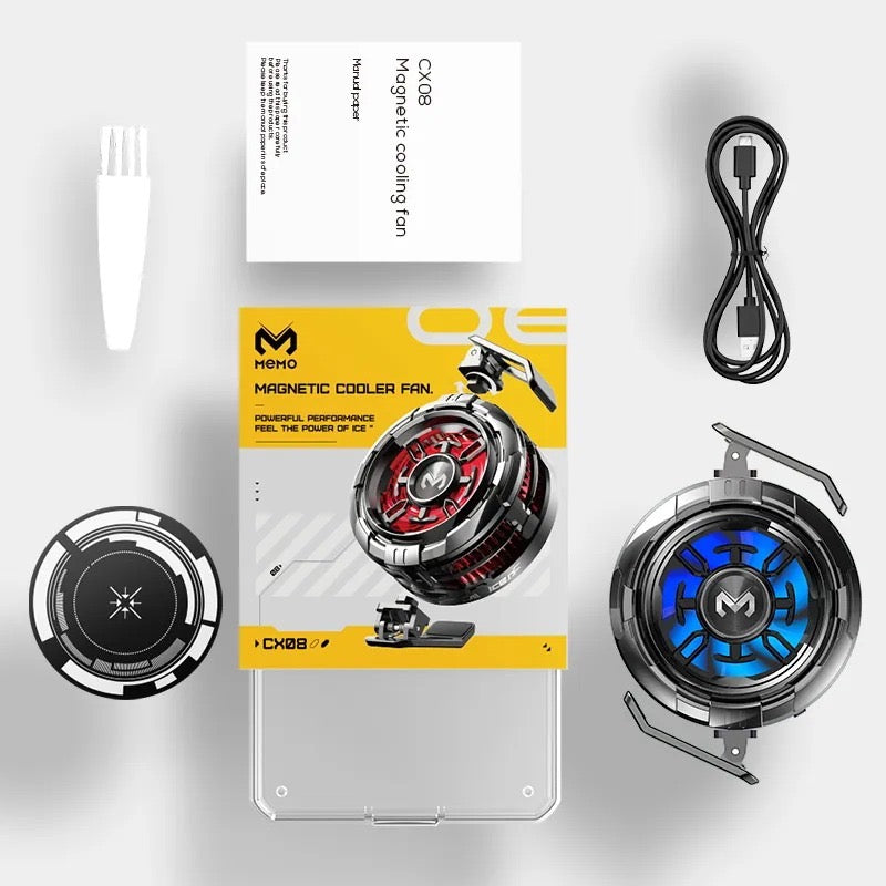MEMO CX08 Magnetic Mobile Cooler – 2-in-1 Magnetic + Clip-on Cooling Fan for Gaming (PUBG, Free Fire) – RGB Semiconductor Radiator for iPhone & Android