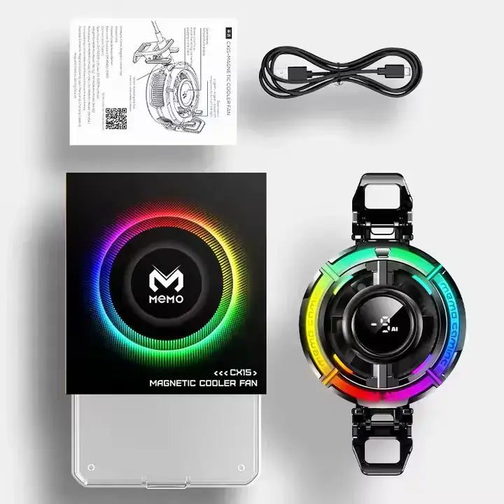 MEMO CX15 Magnetic Mobile Cooler - RGB Semiconductor Magnetic Fan for iPhone & Android - Ultra-Portable Gaming Radiator for PUBG, Free Fire & Streaming - Instant Freeze Cooling