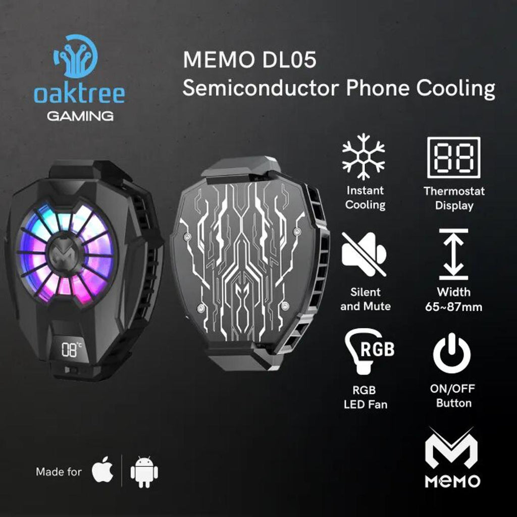 Original MEMO DL05 Mobile Phone Cooler - Digital Temperature Display Semiconductor Fan - RGB Gaming Radiator with Adjustable Clip for iPhone & Android - Professional Gaming Heat Sink