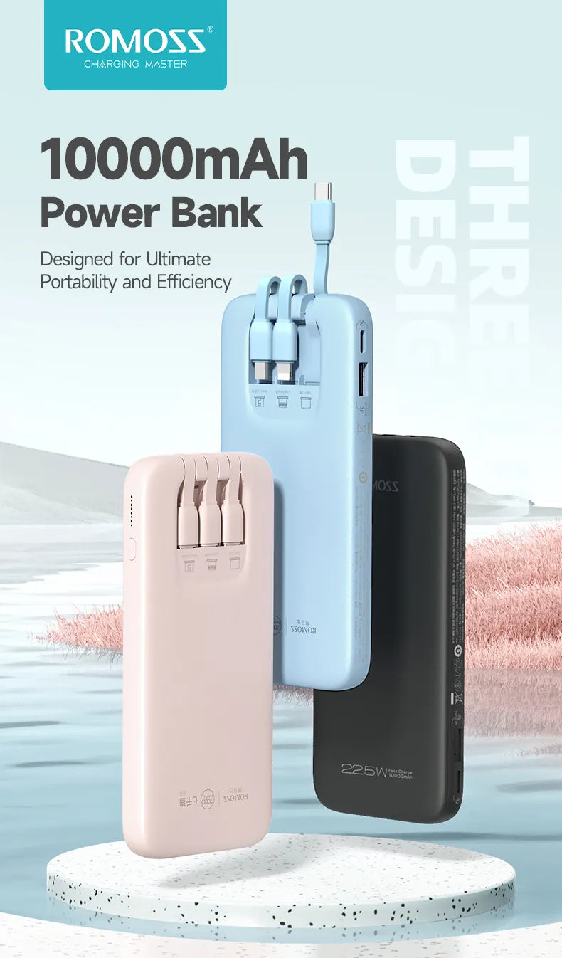 Romoss PHC10 10000mAh Power Bank with Built-In Cables | 20W Fast Charge