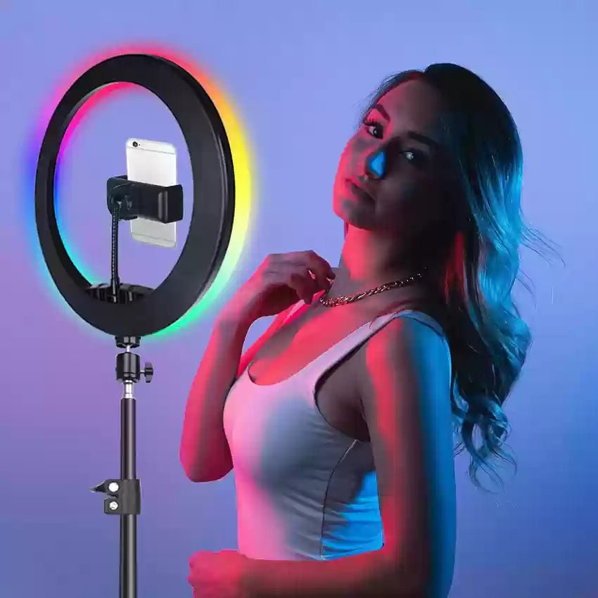 mj33-rgb-led-soft-ring-light-33cm-with-7ft-tripod-stand-phone-holder-usb-plug-for-tiktok-youtube-vlogging-makeup-908389 33cm Ringlight RGB - 3 Modes - Image 2