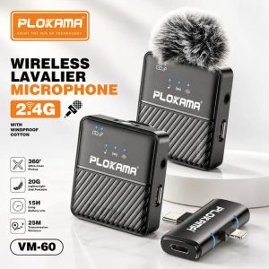 Plokama VM-60 dual wireless lavalier microphone set with receiver
