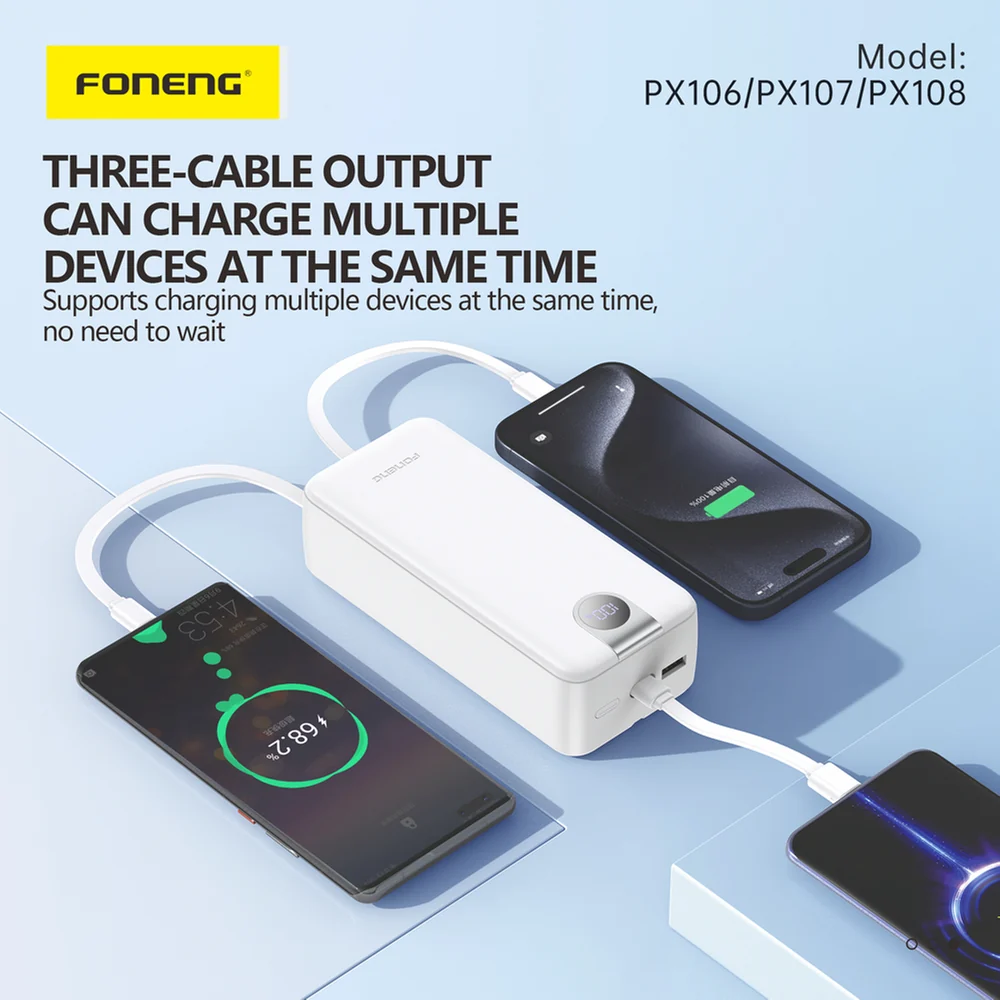 foneng px107 20000mah power bank with 3 foneng 6abd4 444897 Foneng PX107 20000mAh power bank with built-in Type-C and Lightning cables